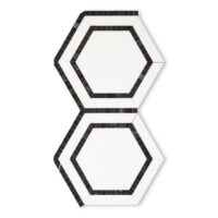 Thassos White Marble 5" Hexagon with Black Border