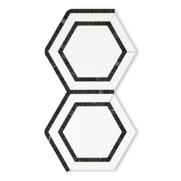 Thassos White Marble 5" Hexagon with Black Border