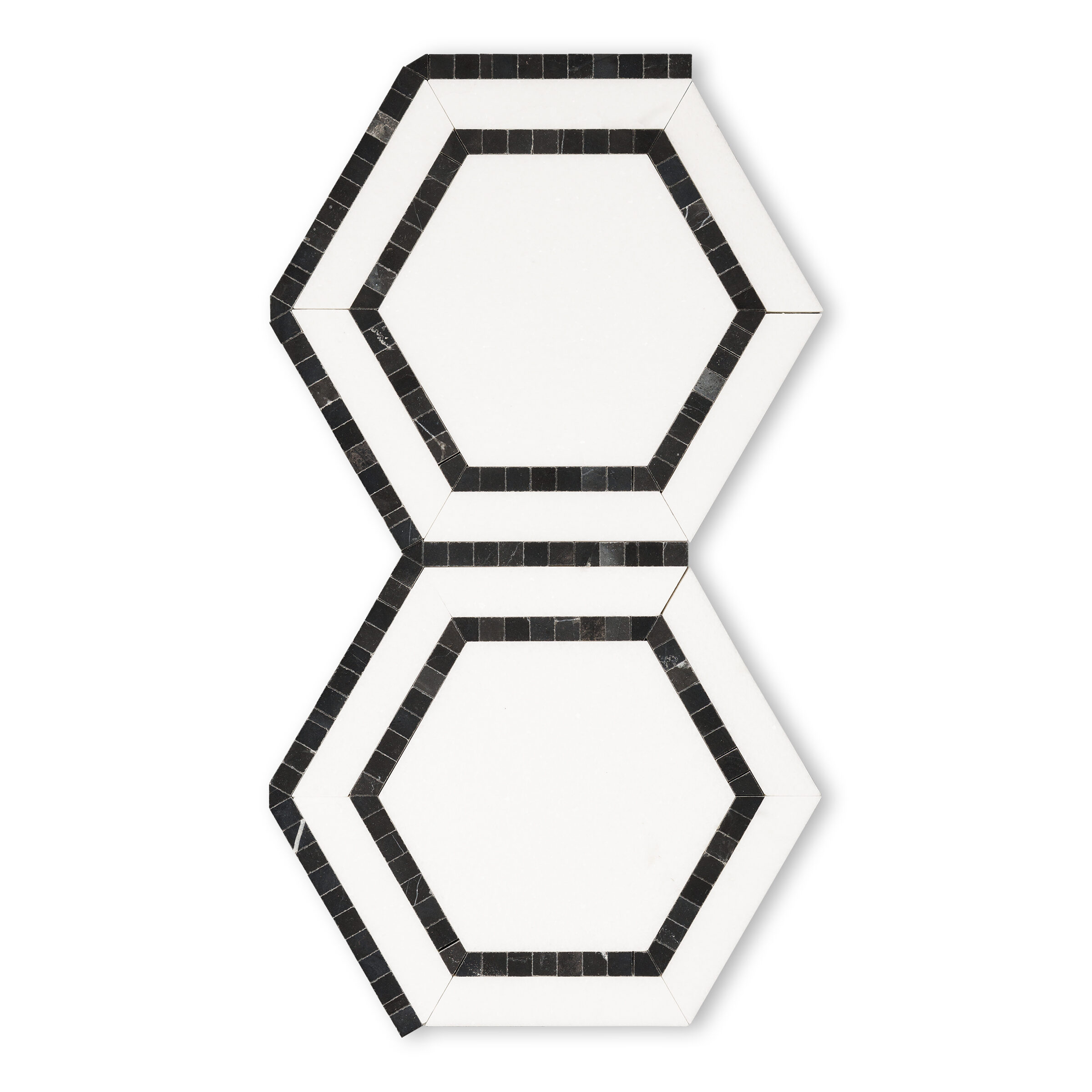 Thassos White Marble 5" Hexagon with Black Border