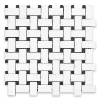 Thassos White Marble Basketweave with Black Dot