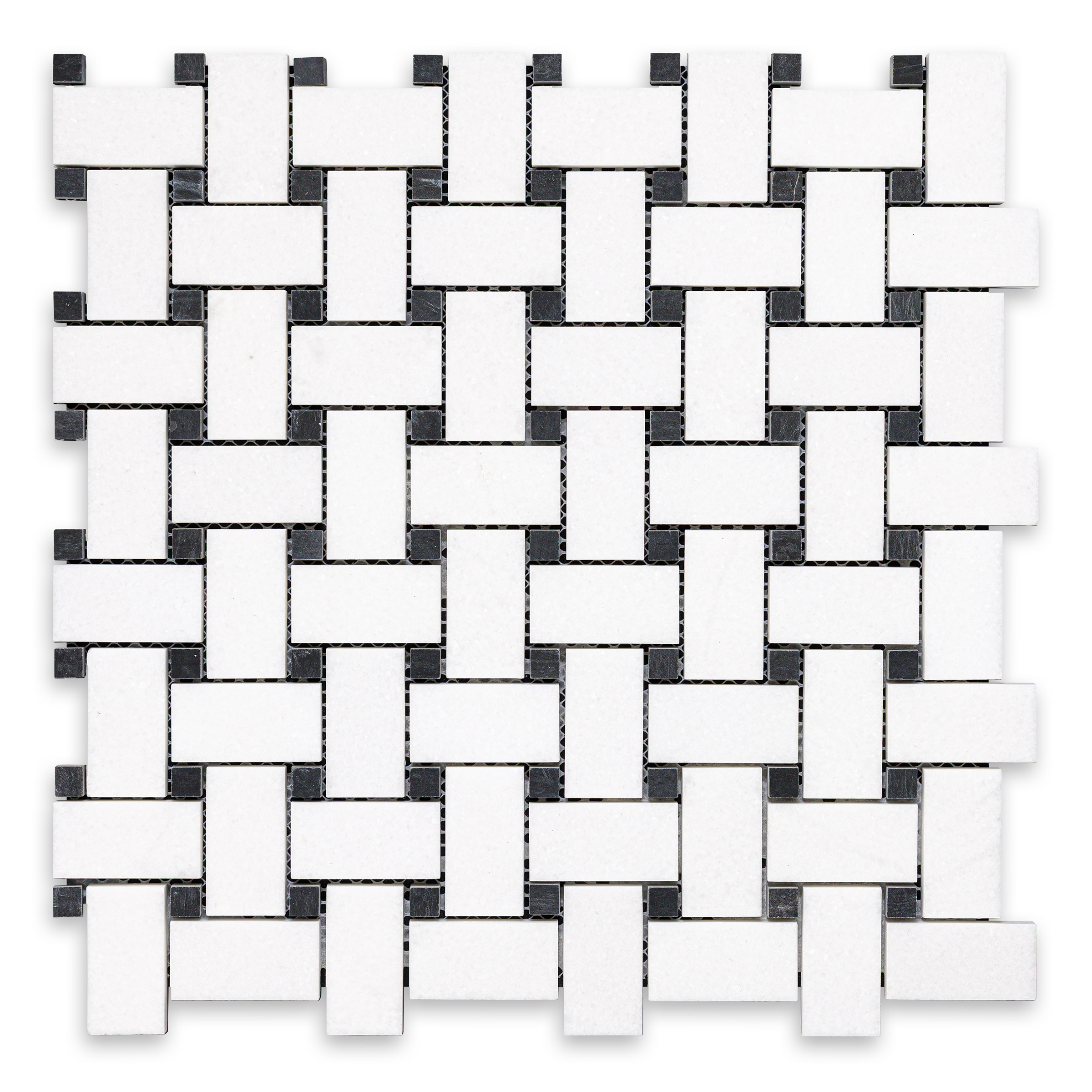 Thassos White Marble Basketweave with Black Dot