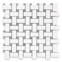 Thassos White Marble Basketweave with Blue Dot