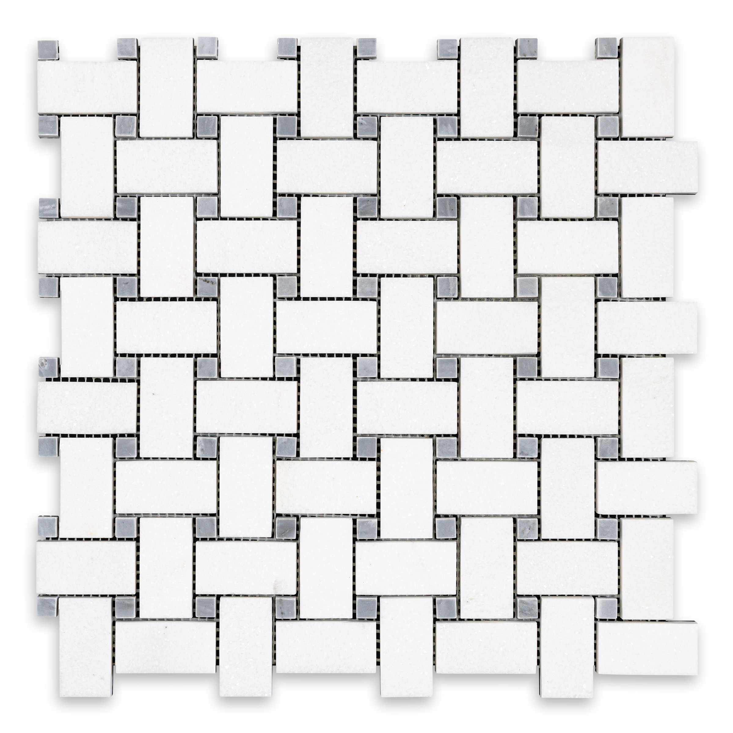 Thassos White Marble Basketweave with Blue Dot