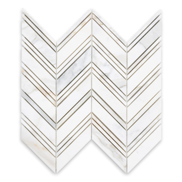 Calacatta Gold Marble Chevron with Thin Calacatta Gold Strips