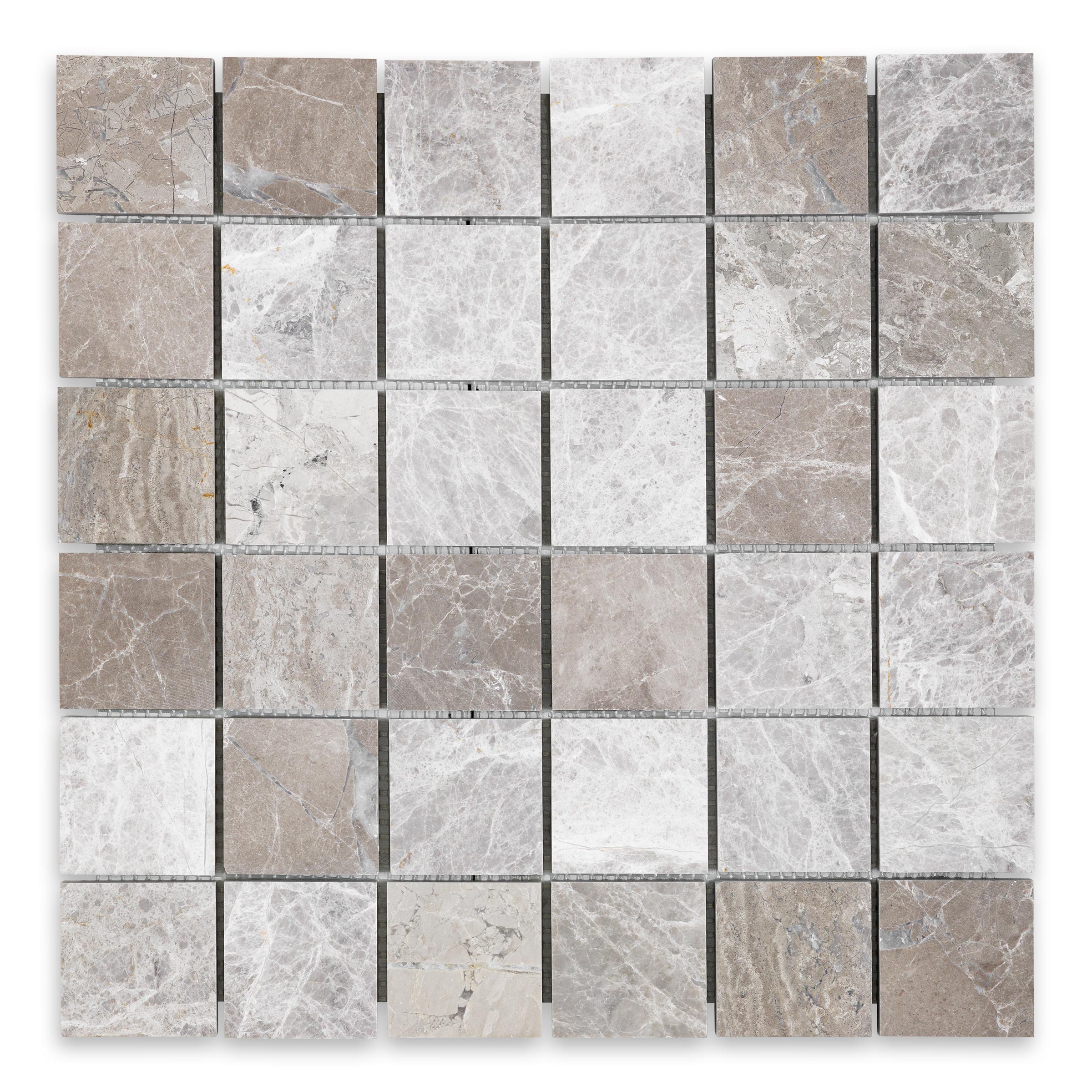 Tundra Grey Marble 2" X 2" Square Tumbled