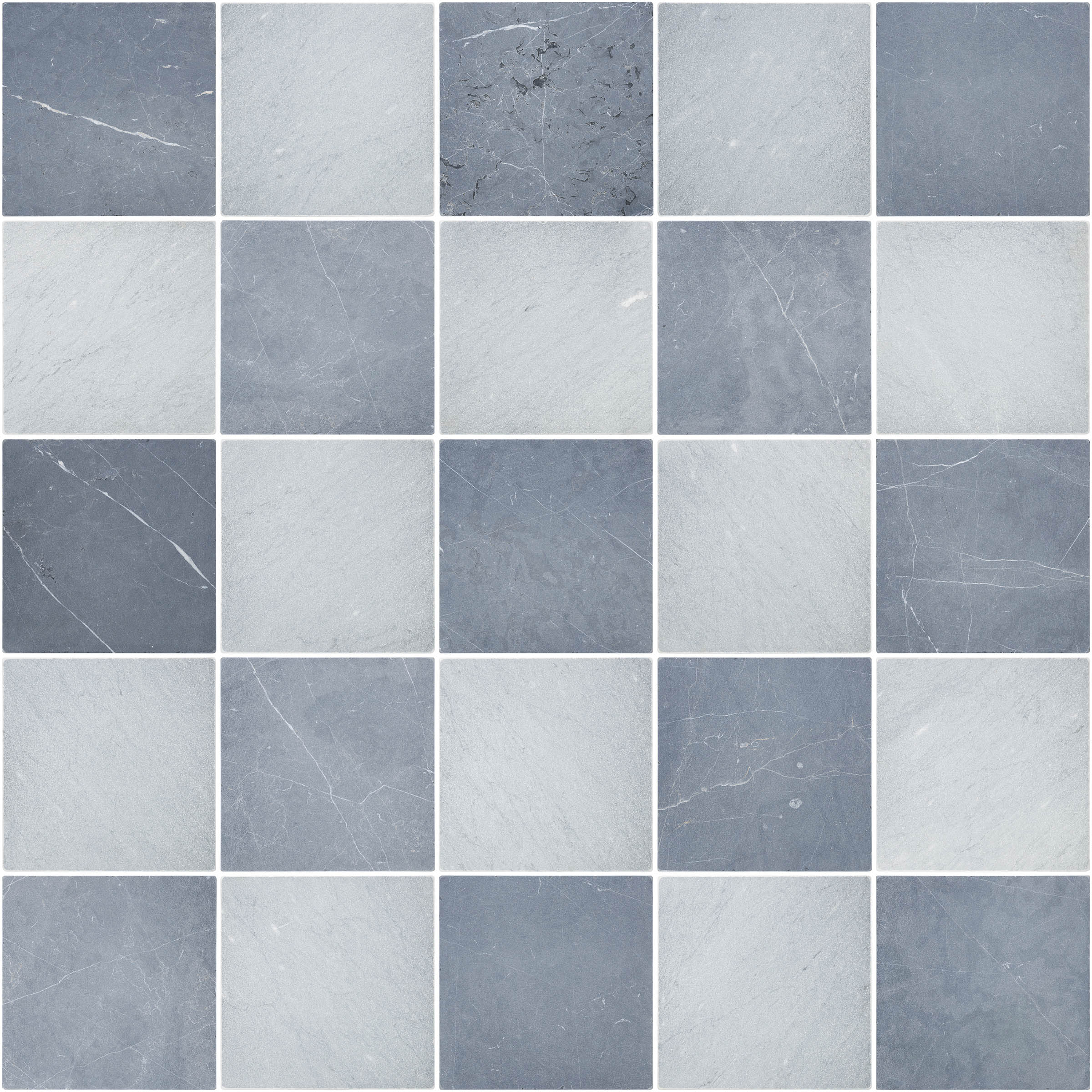 12X12 Bardiglio Imperiale Tumbled, Negro Marquina Tumbled