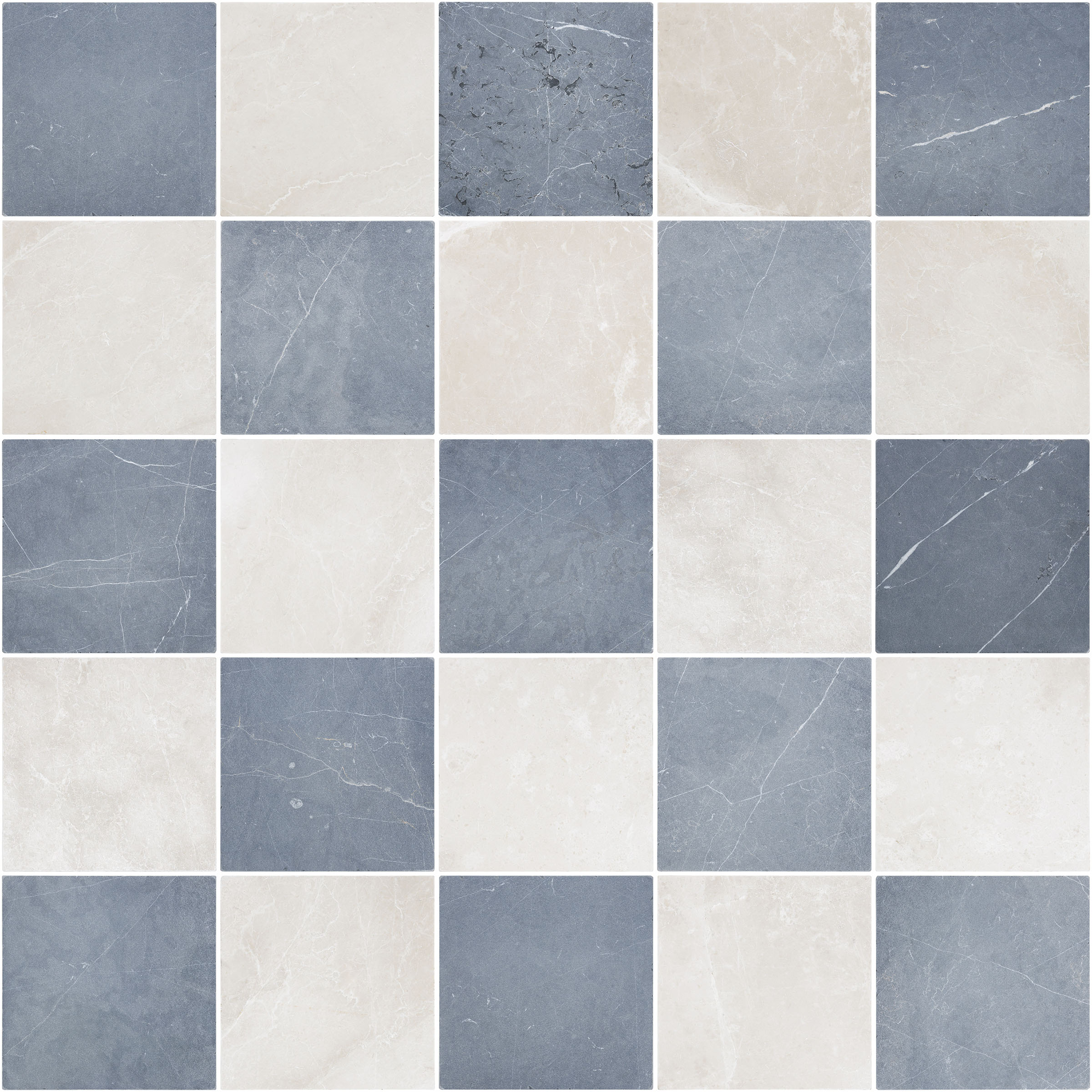 12X12 Botticino Turkish Tumbled, Negro Marquina Tumbled