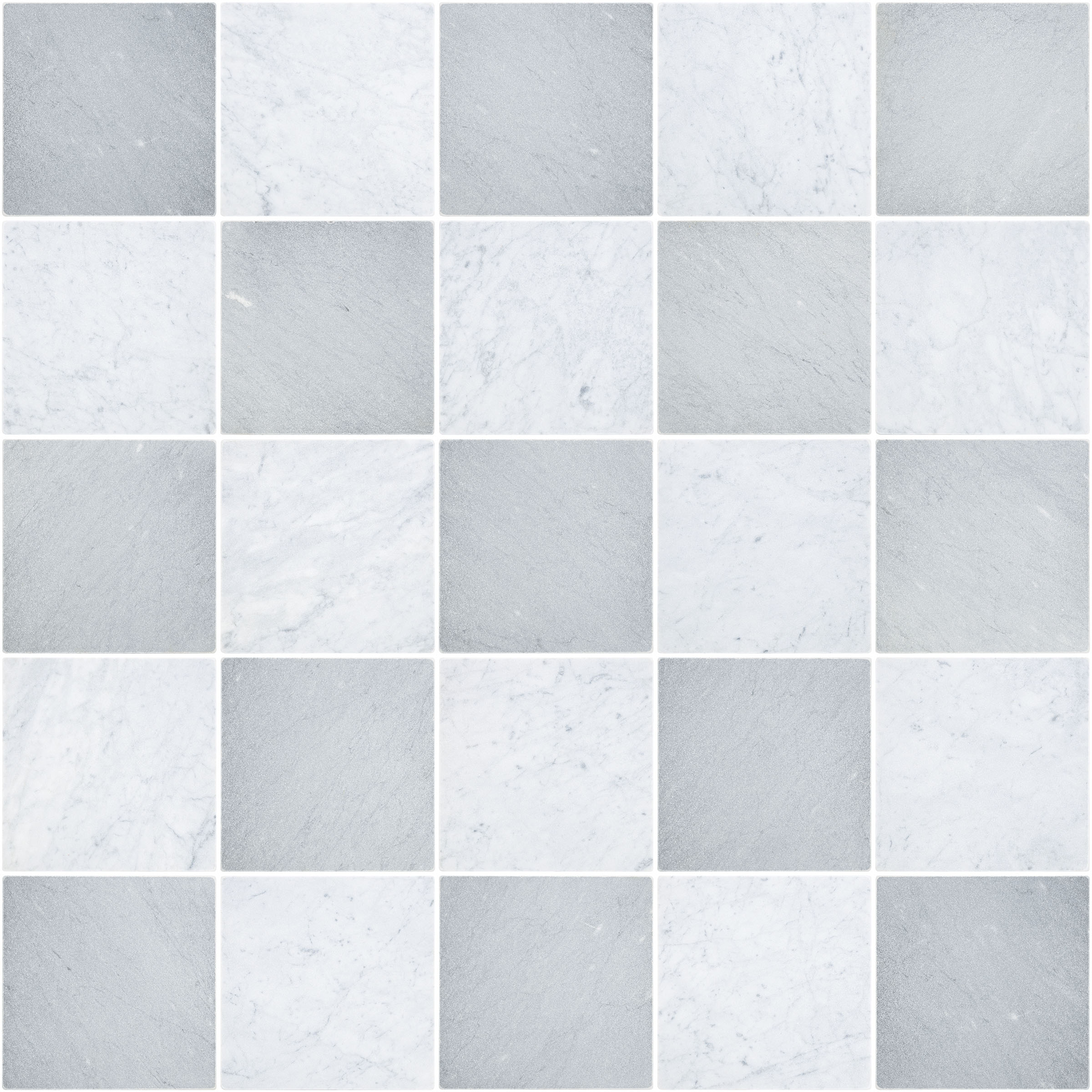 12X12 White Carrara Tumbled & Bardiglio Imperiale Tumbled