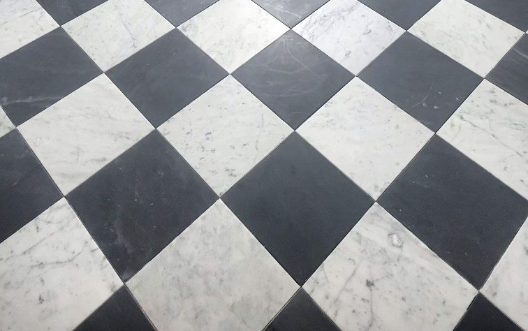 12x12 Bardiglio Imperiale and White Carrara Honed