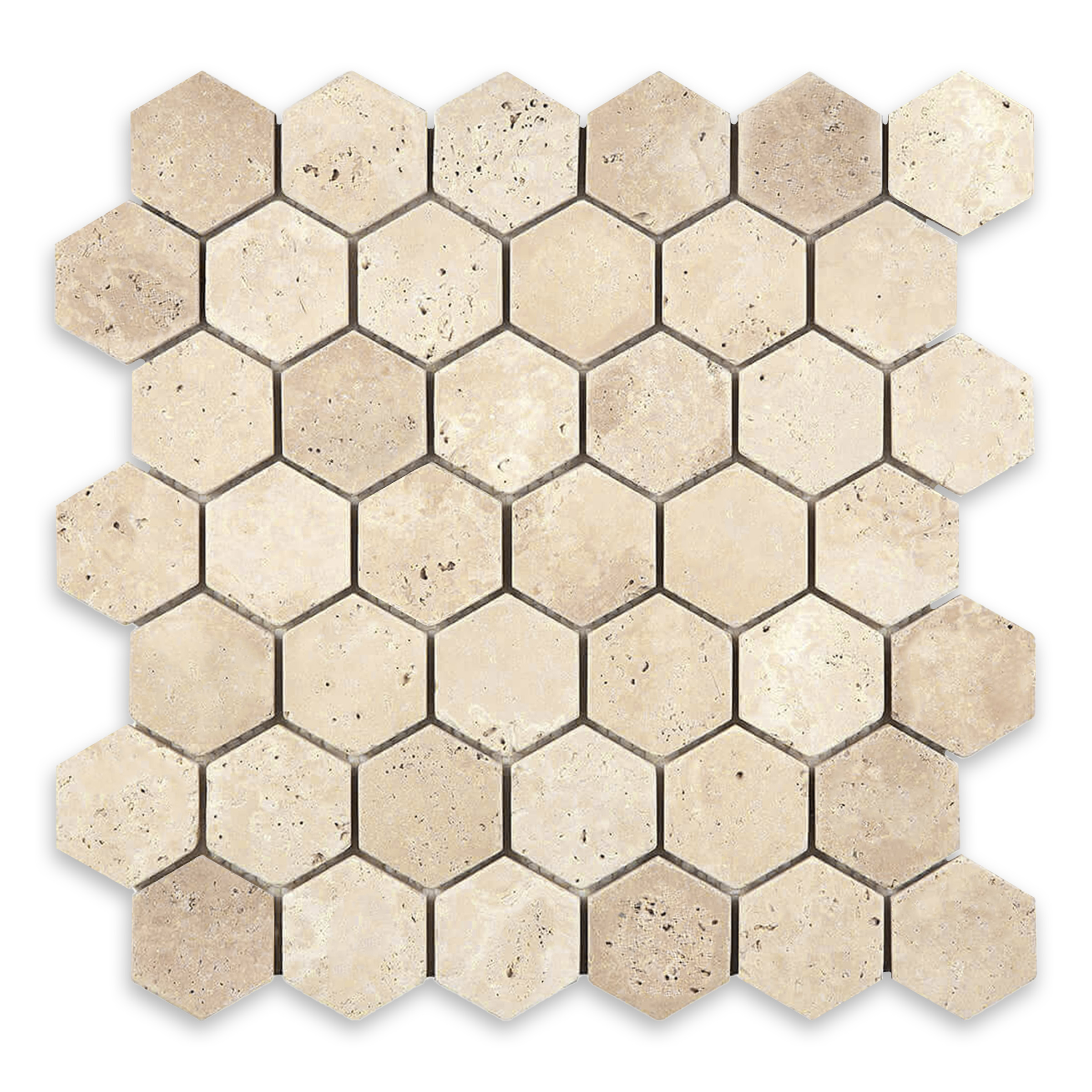 Ivory Premium Travertine 2" Hexagon Tumbled