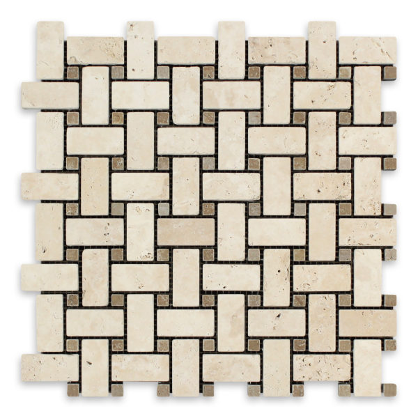 Ivory Premium Travertine Basketweave with Noce Dot