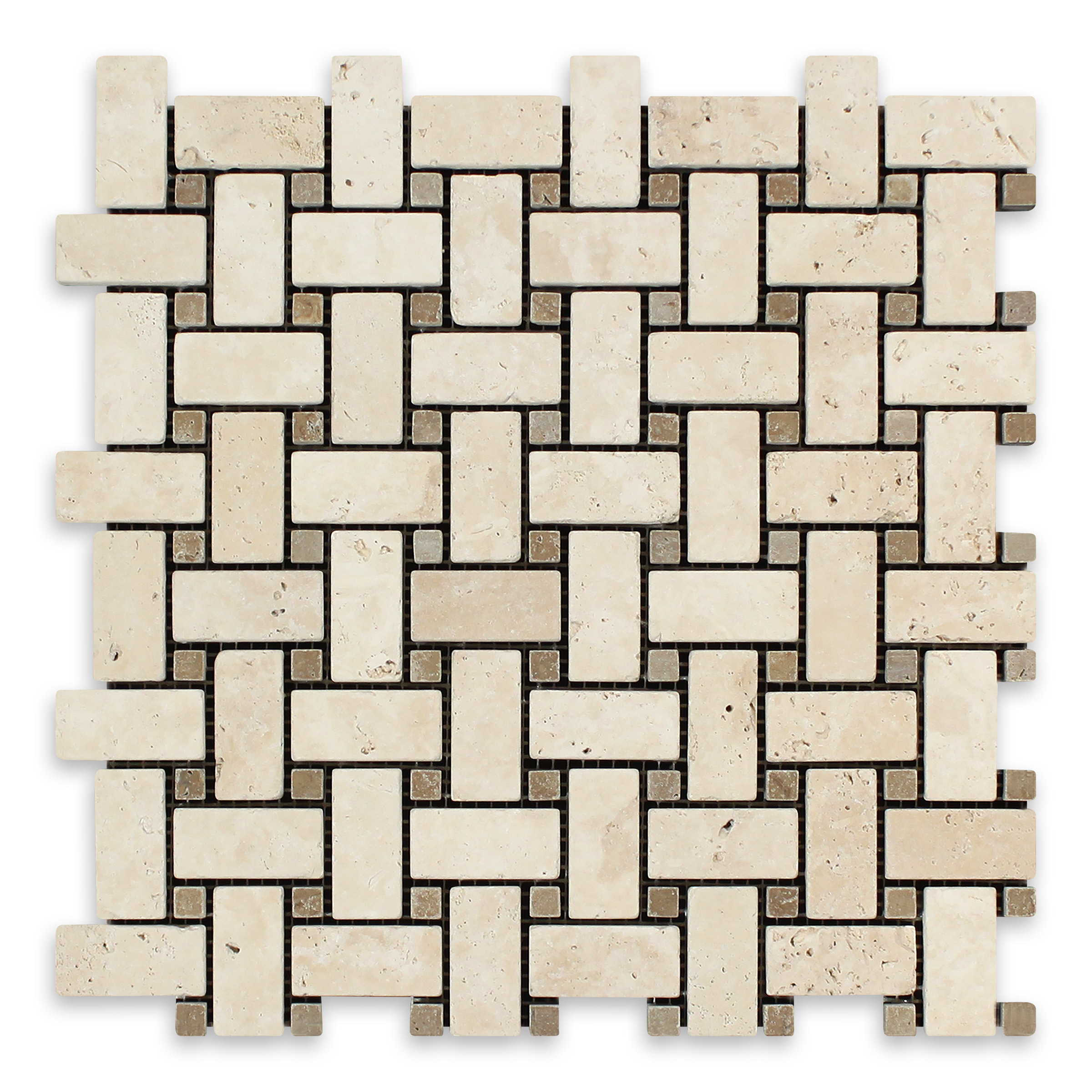 Ivory Premium Travertine Basketweave with Noce Dot