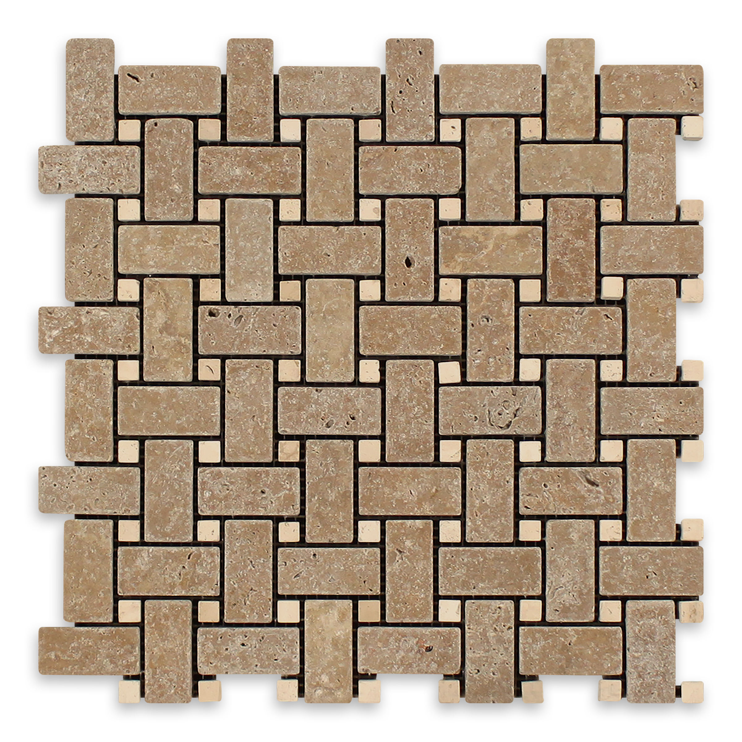 Noce Premium Travertine Basketweave with Ivory Dot