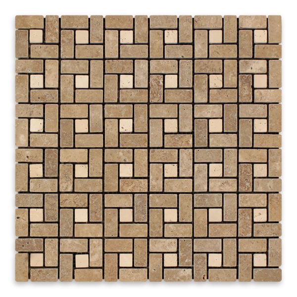Noce Premium Travertine Pinwheel with Ivory Dot