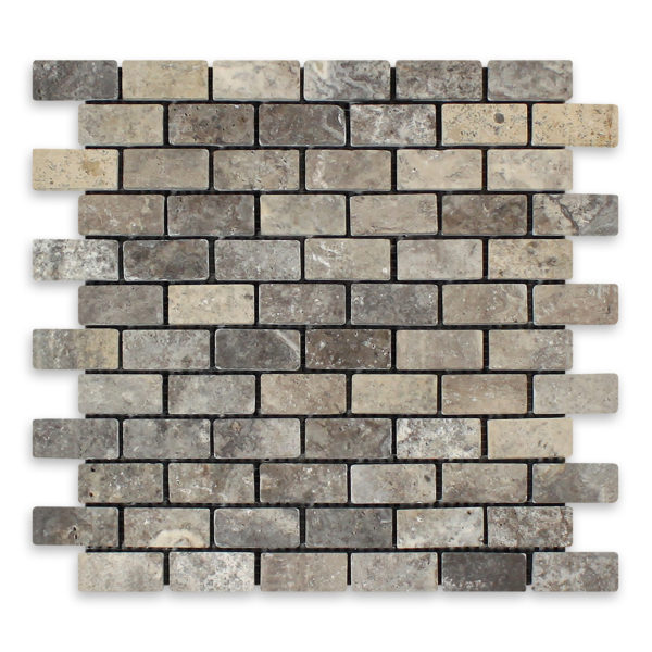 Silver Premium Travertine 1x2 Brick Mosaic