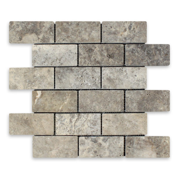 Silver Premium Travertine 2x4 Brick Mosaic