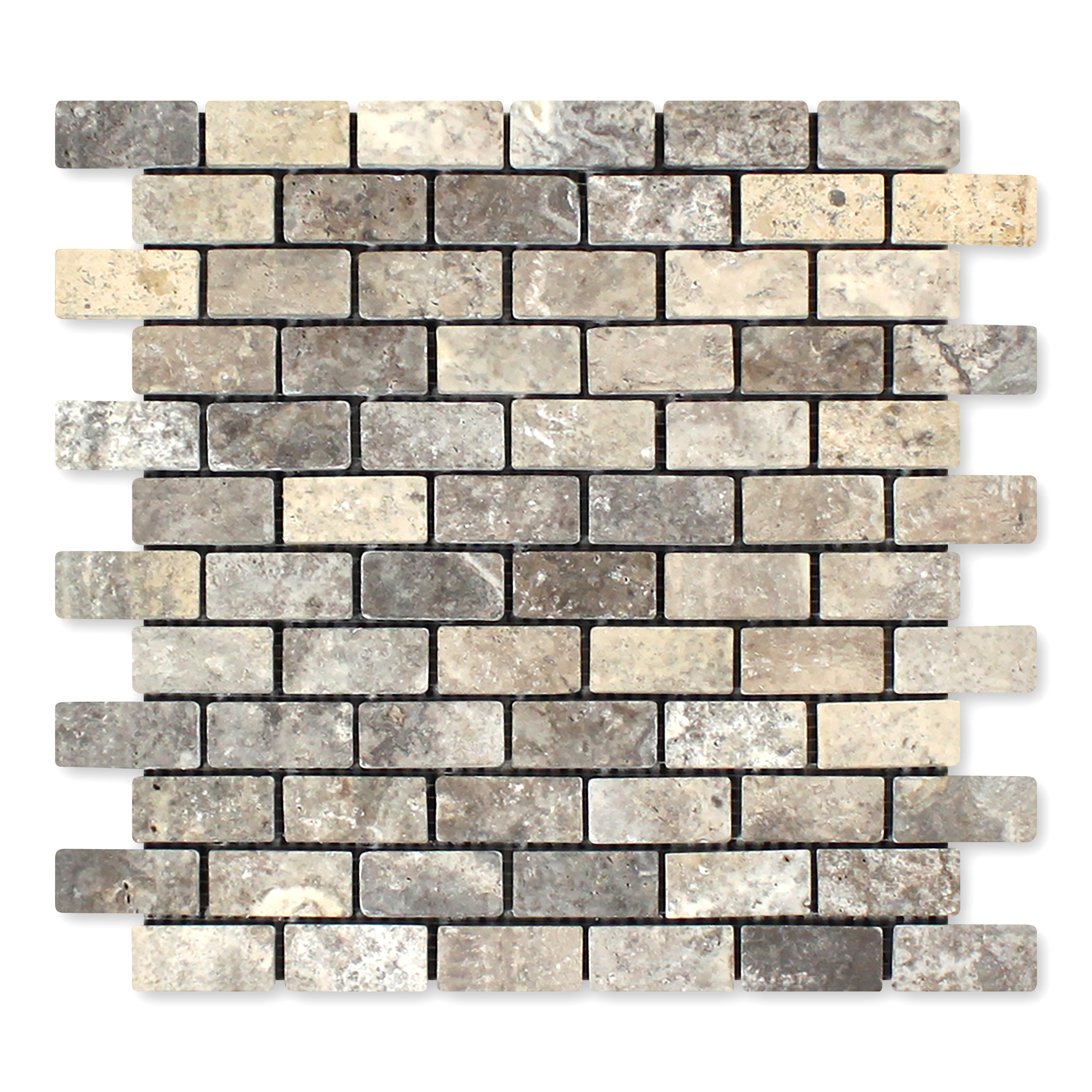 Silver Premium Travertine 1" X 2" Brick Tumbled