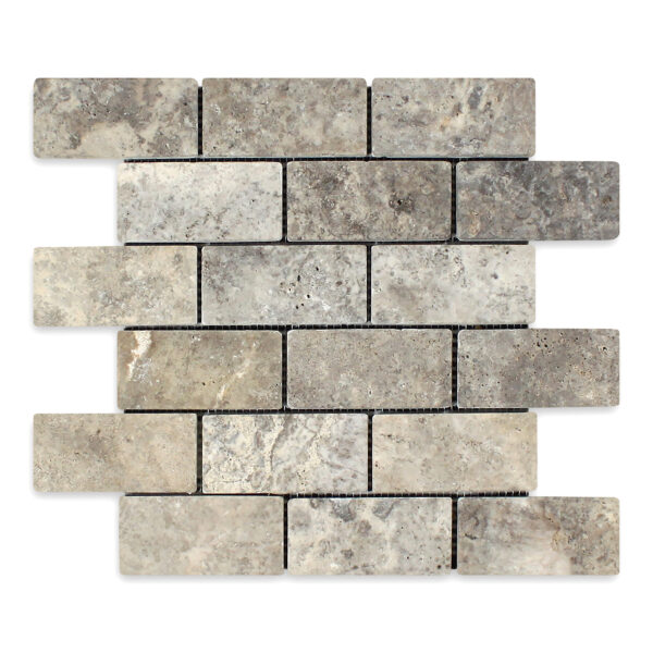 Silver Premium Travertine 2" X 4" Brick Tumbled