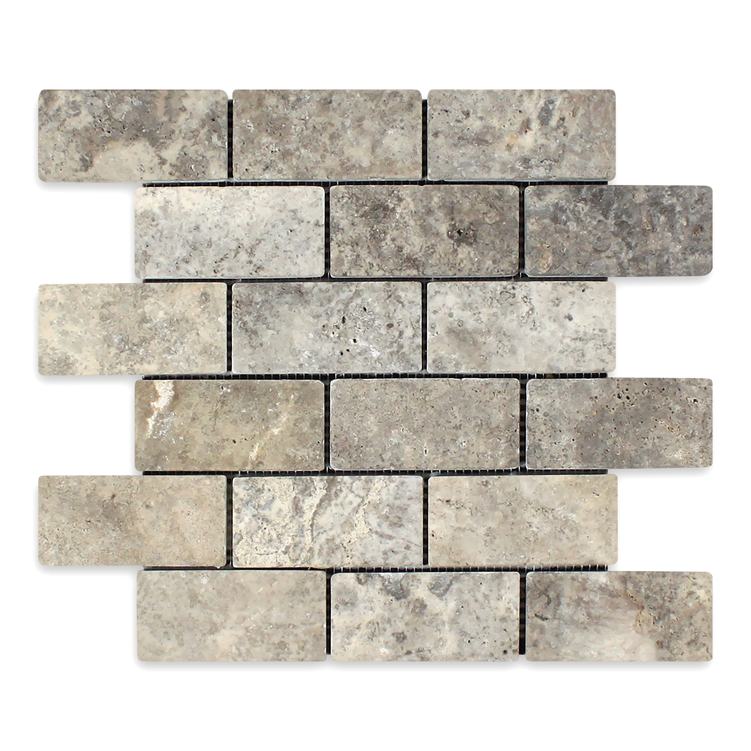 Silver Premium Travertine 2" X 4" Brick Tumbled