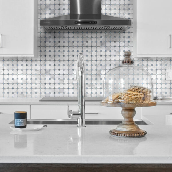 Oriental White Marble Octagon with Blue Dot