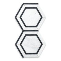 White Carrara Marble 5" Hexagon with Black Border