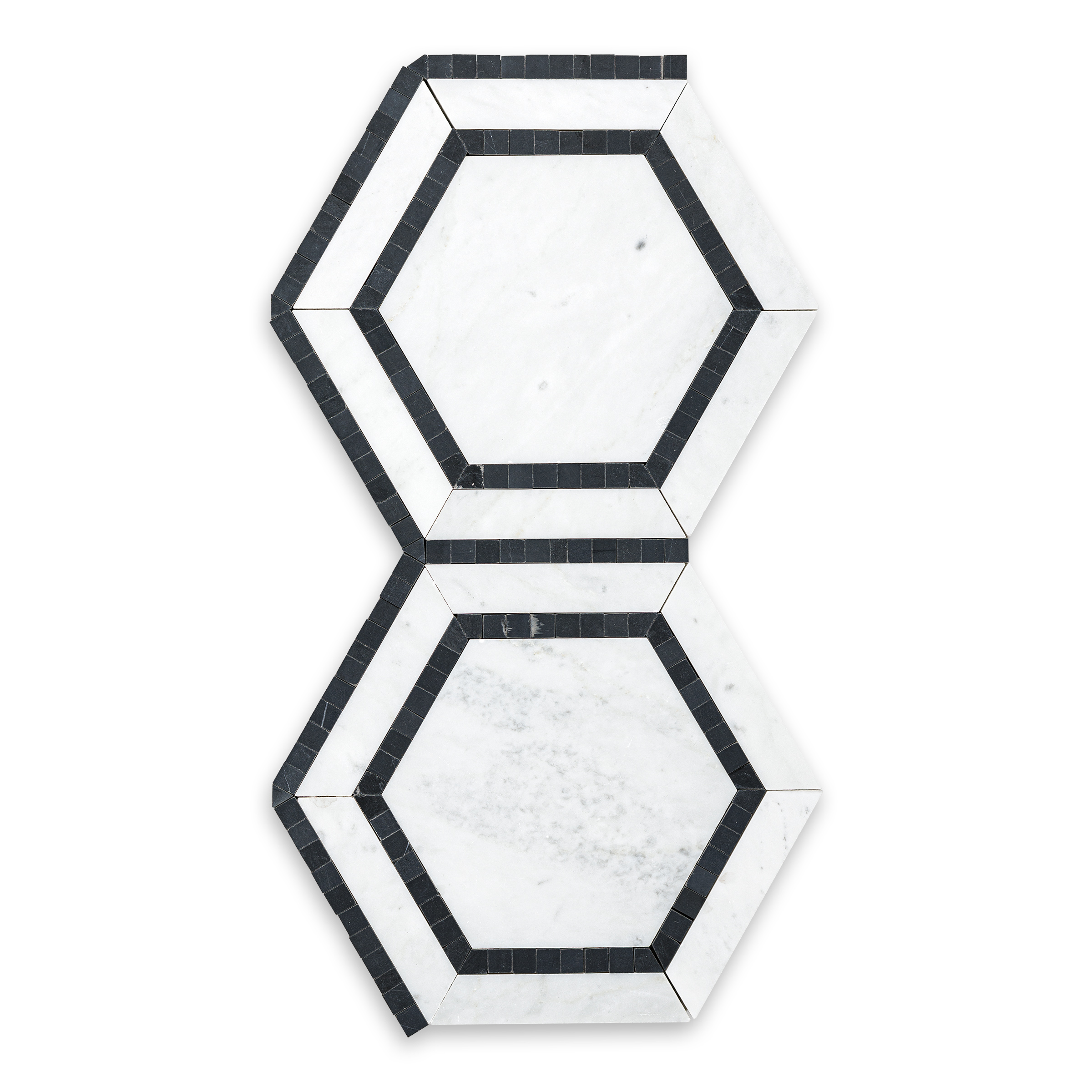 White Carrara Marble 5" Hexagon with Black Border