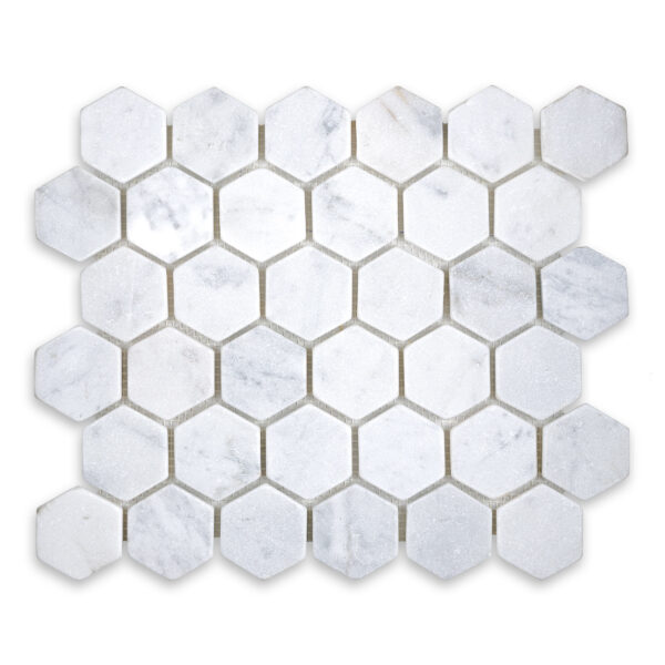 White Carrara Marble 2" Hexagon Tumbled