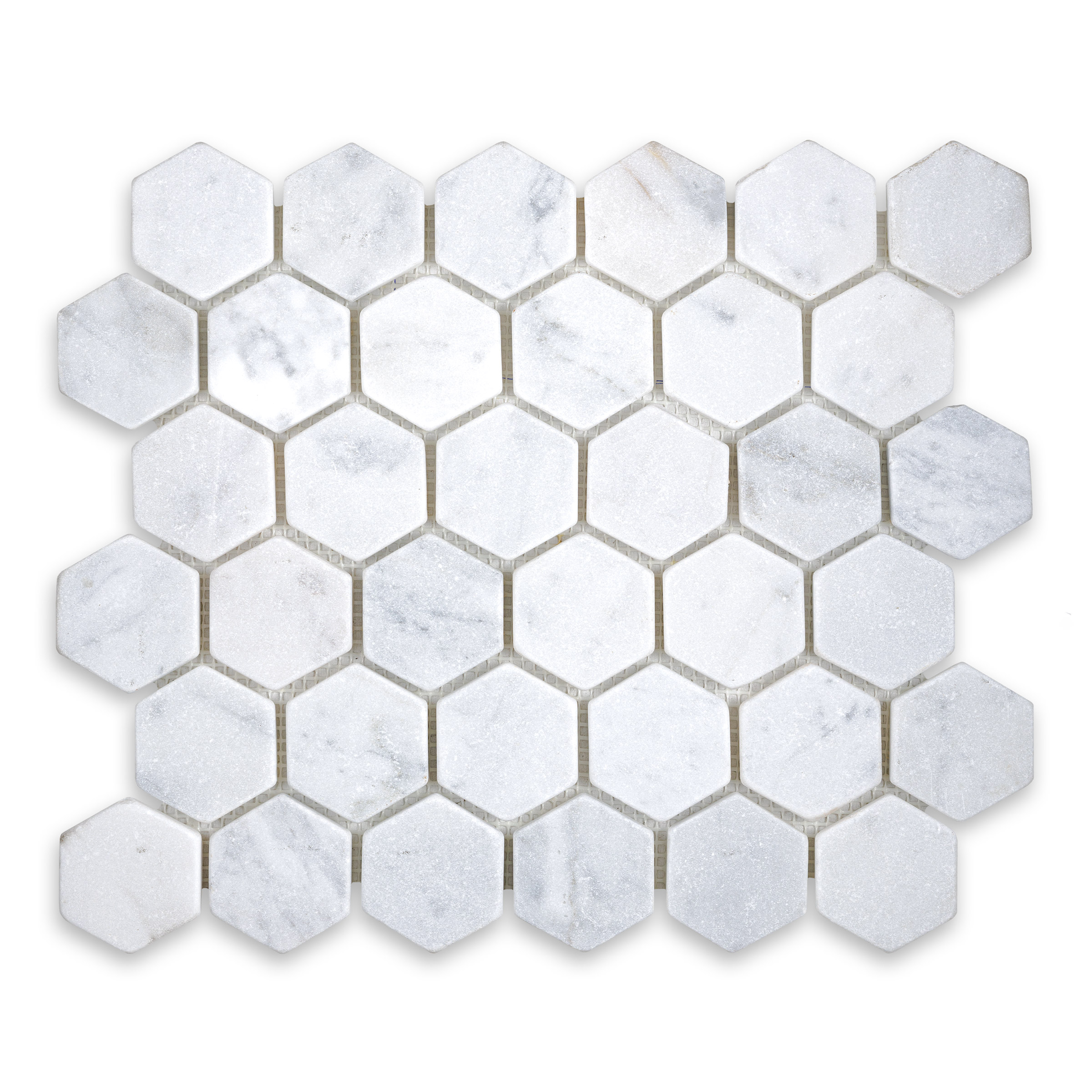 White Carrara Marble 2" Hexagon Tumbled