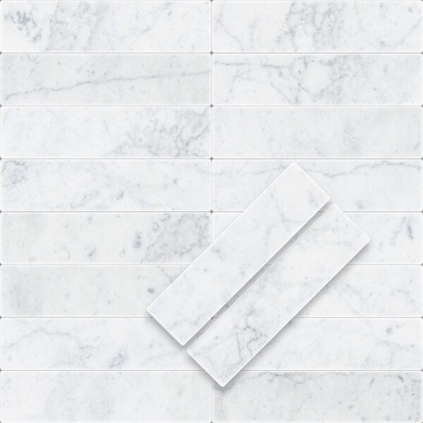 White Carrara Marble 2x8 Tumbled