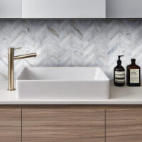 Calacatta Gold Marble Chevron with Calacatta Thin Strips Honed