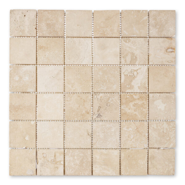Ivory Premium Travertine 2" X 2" Brick Filled/ Honed