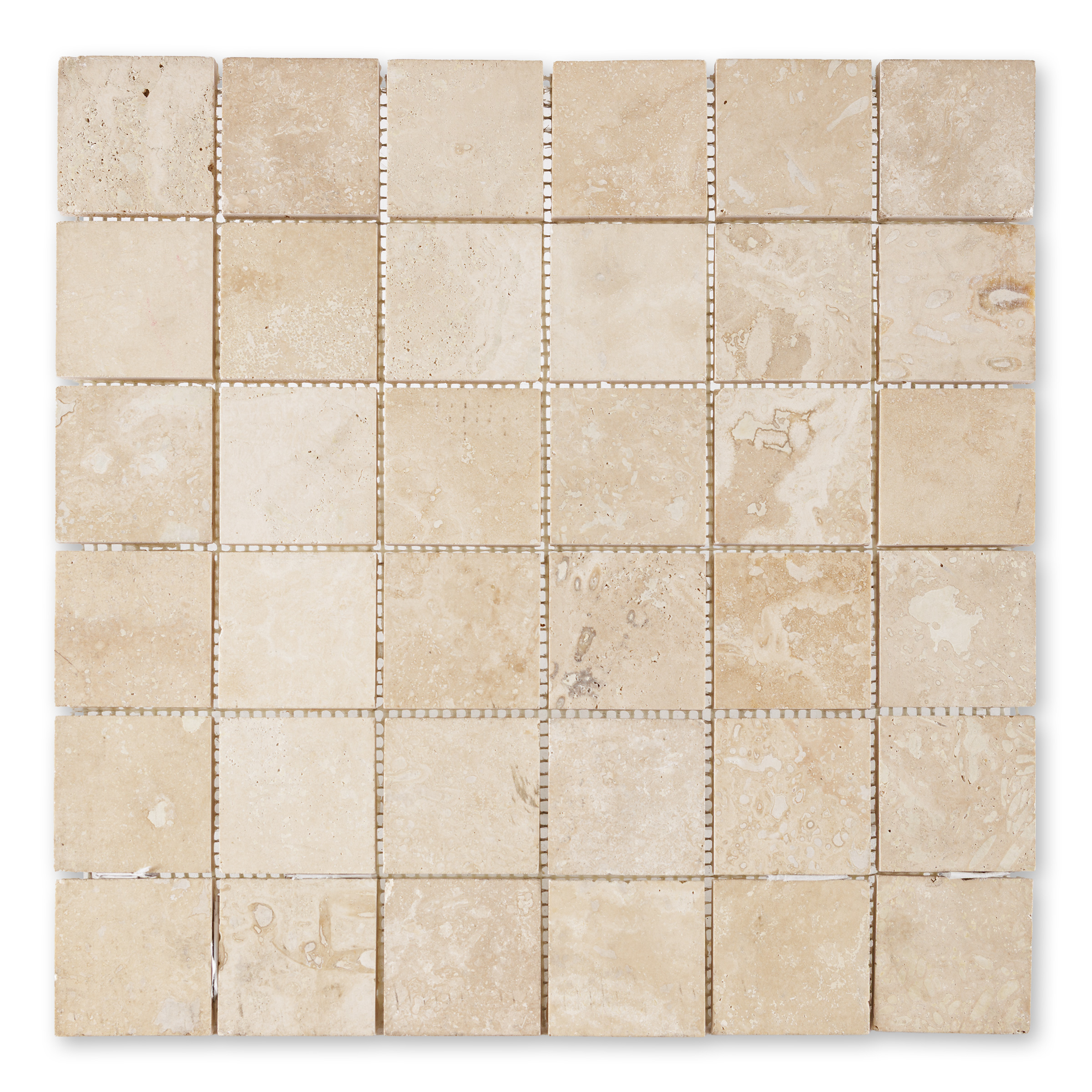 Ivory Premium Travertine 2" X 2" Brick Filled/ Honed