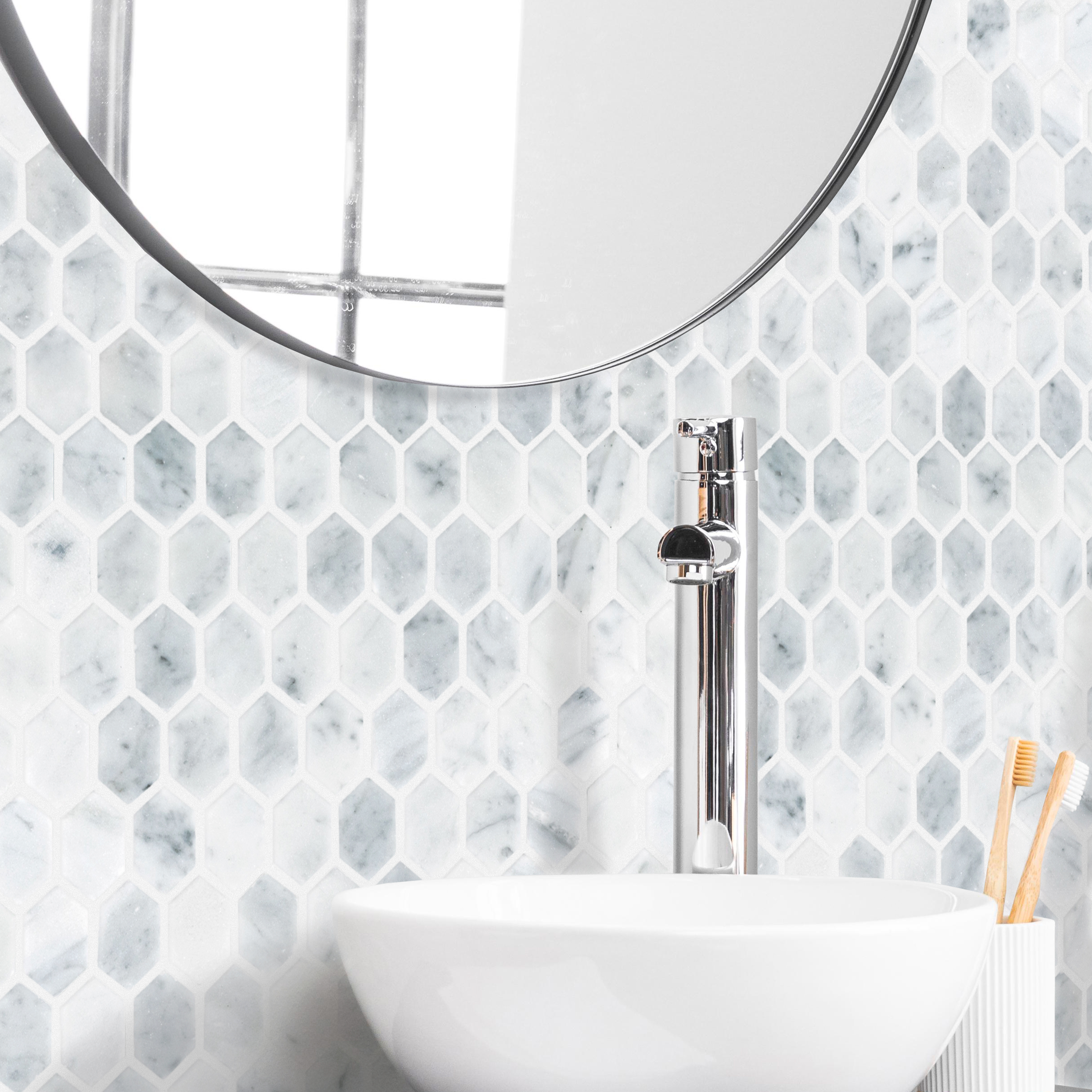 White Carrara Marble Flat Hexagon