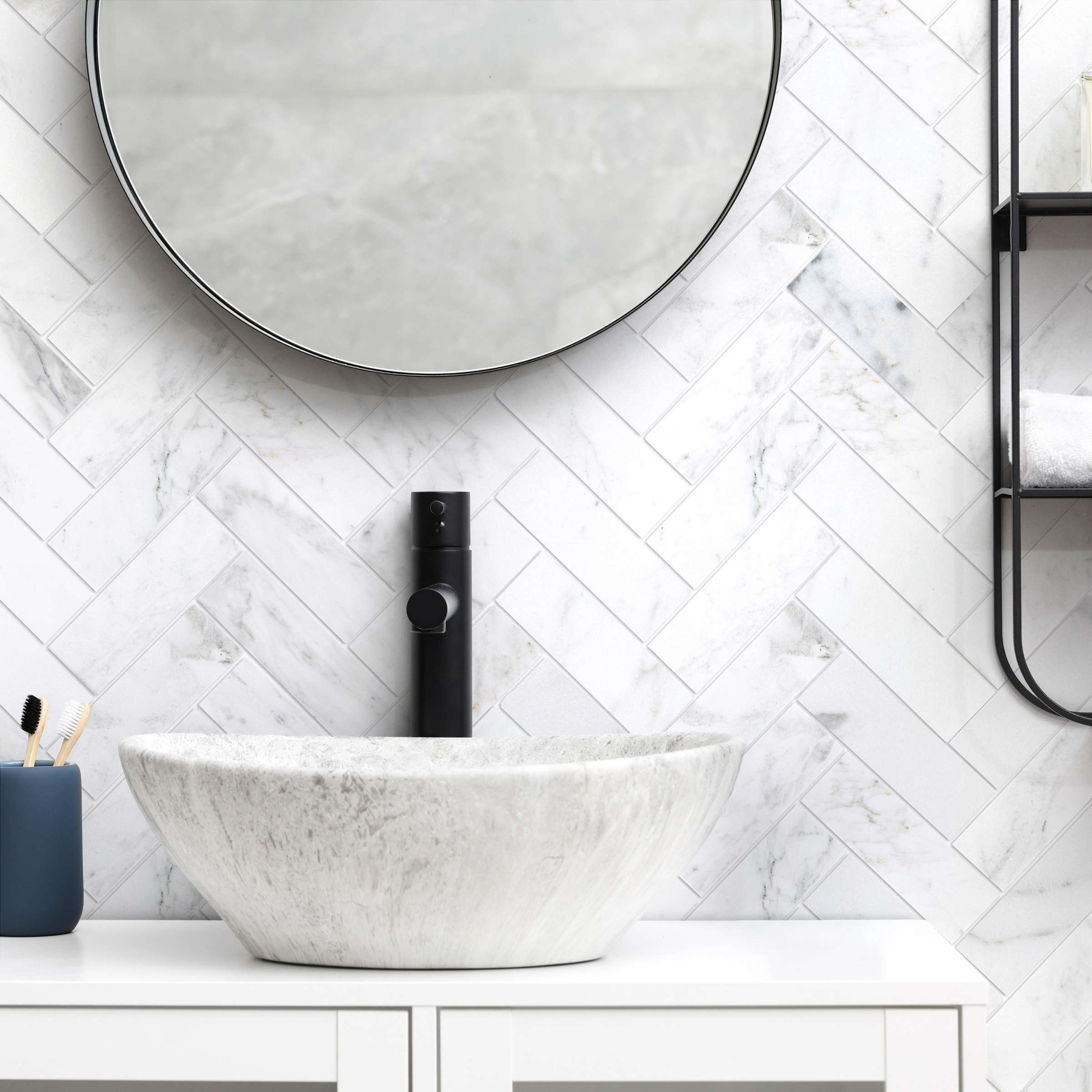 Calacatta Gold Marble 2" X 6" Herringbone