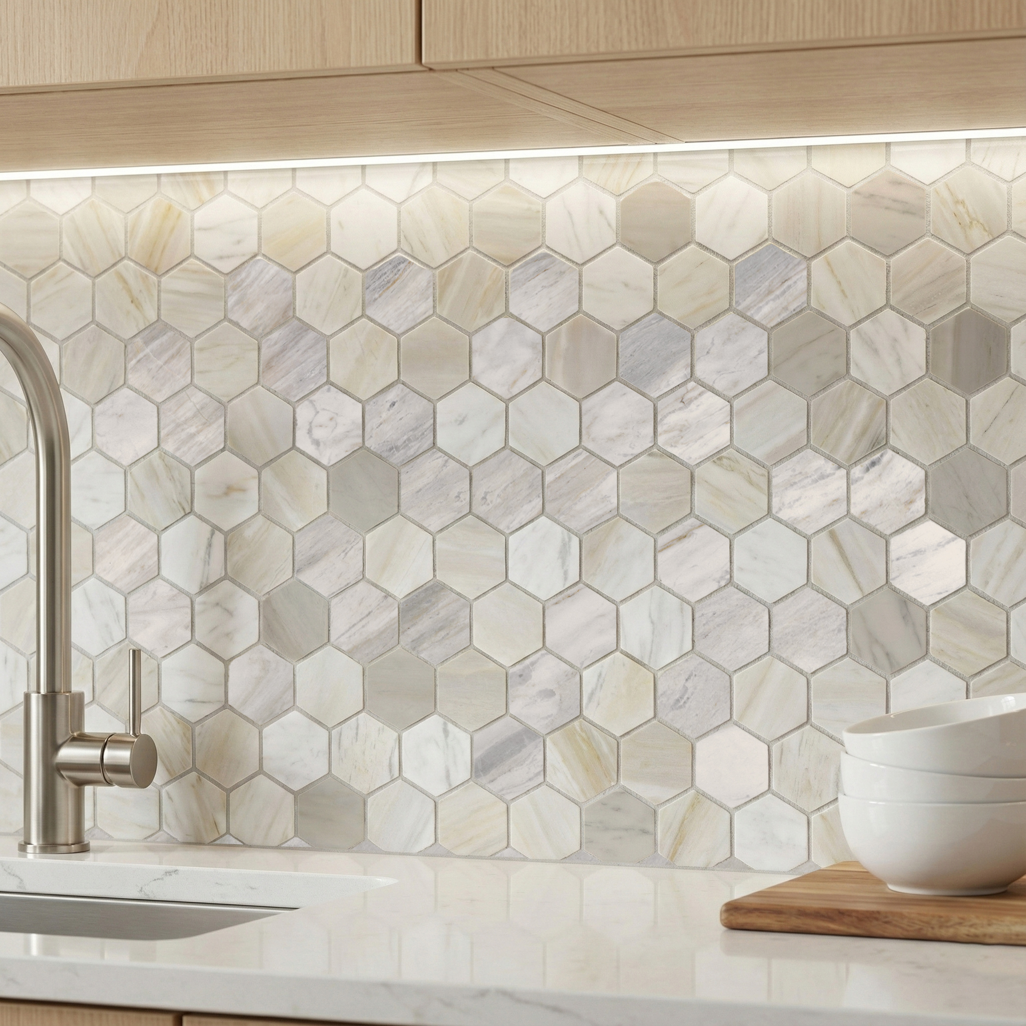 Ajax Gold Marble 2″ Hexagon Honed